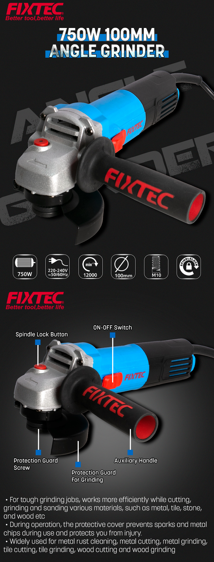 750 W 4-Zoll-Winkelschleifer