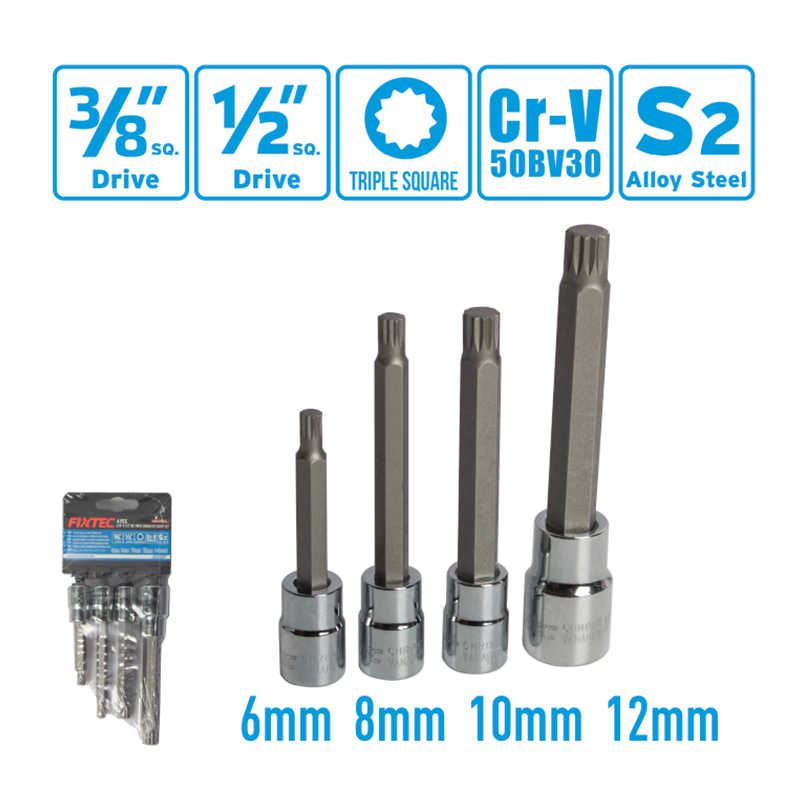 4-teiliges 3/8-Zoll- und 1/2-Zoll-Dr.-Triple-Vierkant-Bit-Steckschlüssel-Set